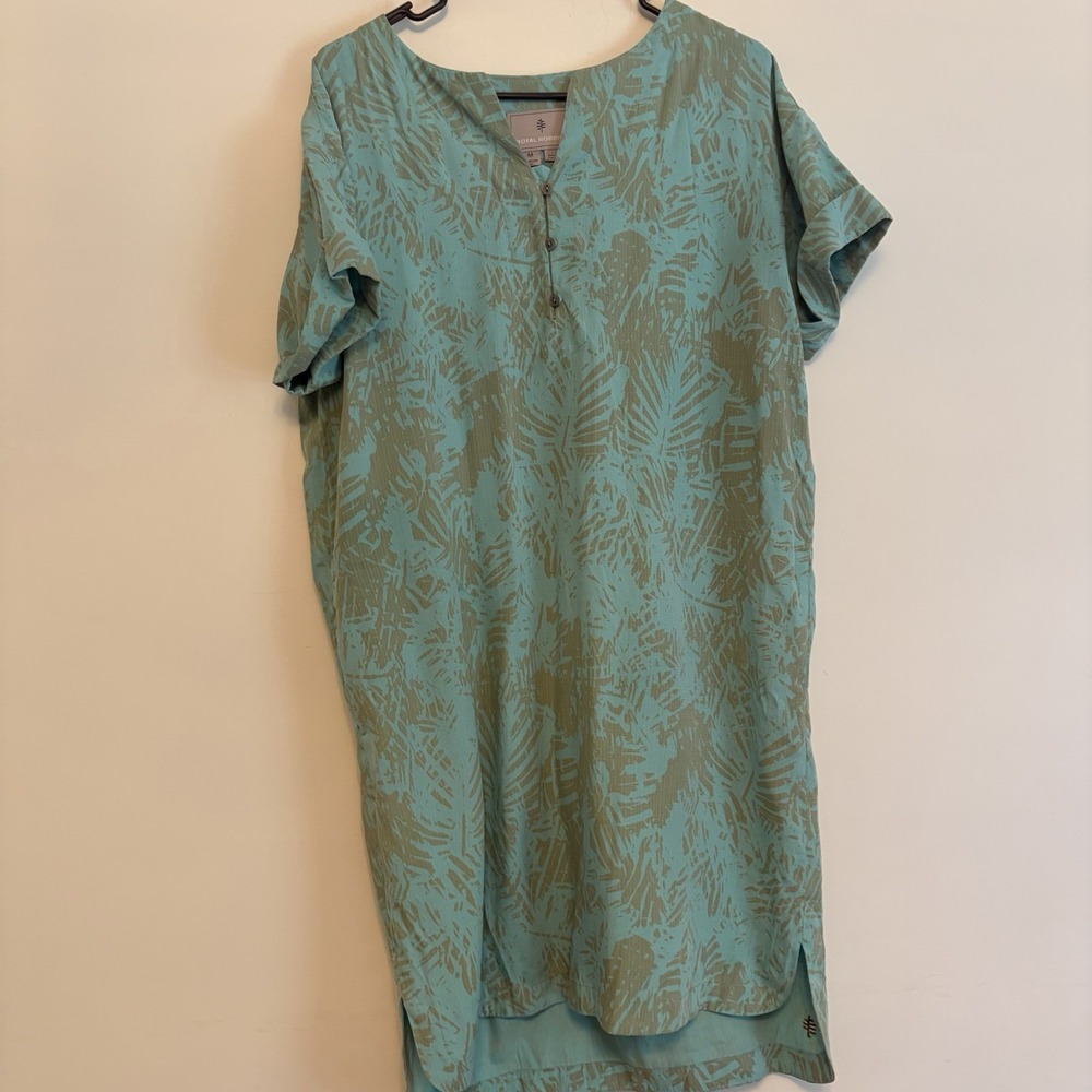 Royal Robbins M Blue Patterned Shirt Dress Tropical Resort Lightweight Luxury